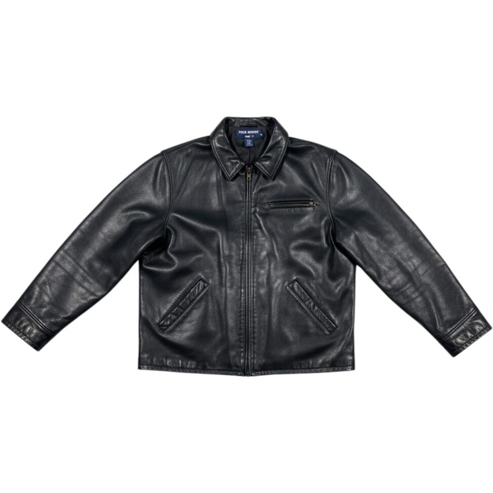 Vintage Polo Sport Leather Jacket Mens Large Black Ralph Lauren Cafe Racer 90s